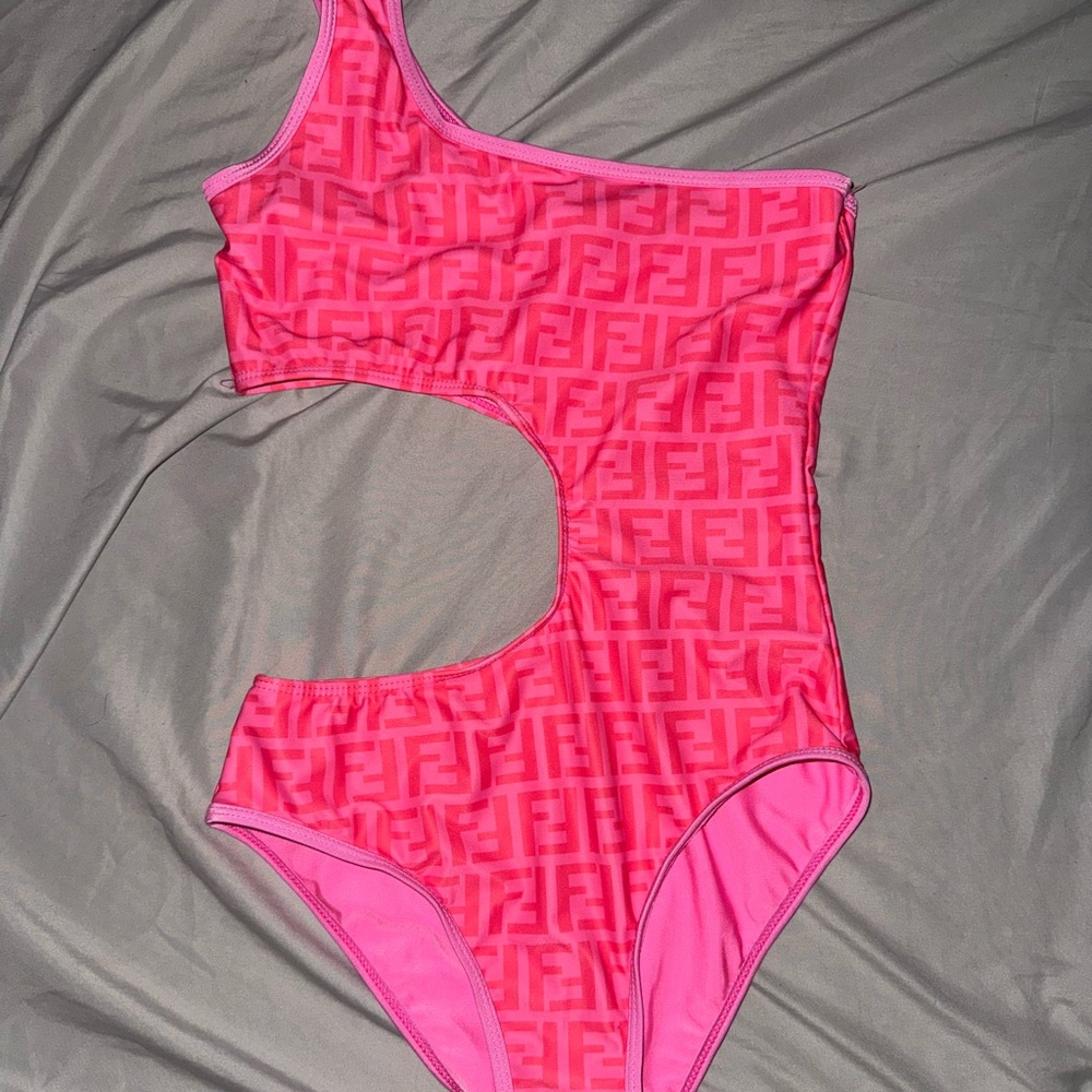 Fendi Vibrant Pink Kids One-Shoulder Swimsuit